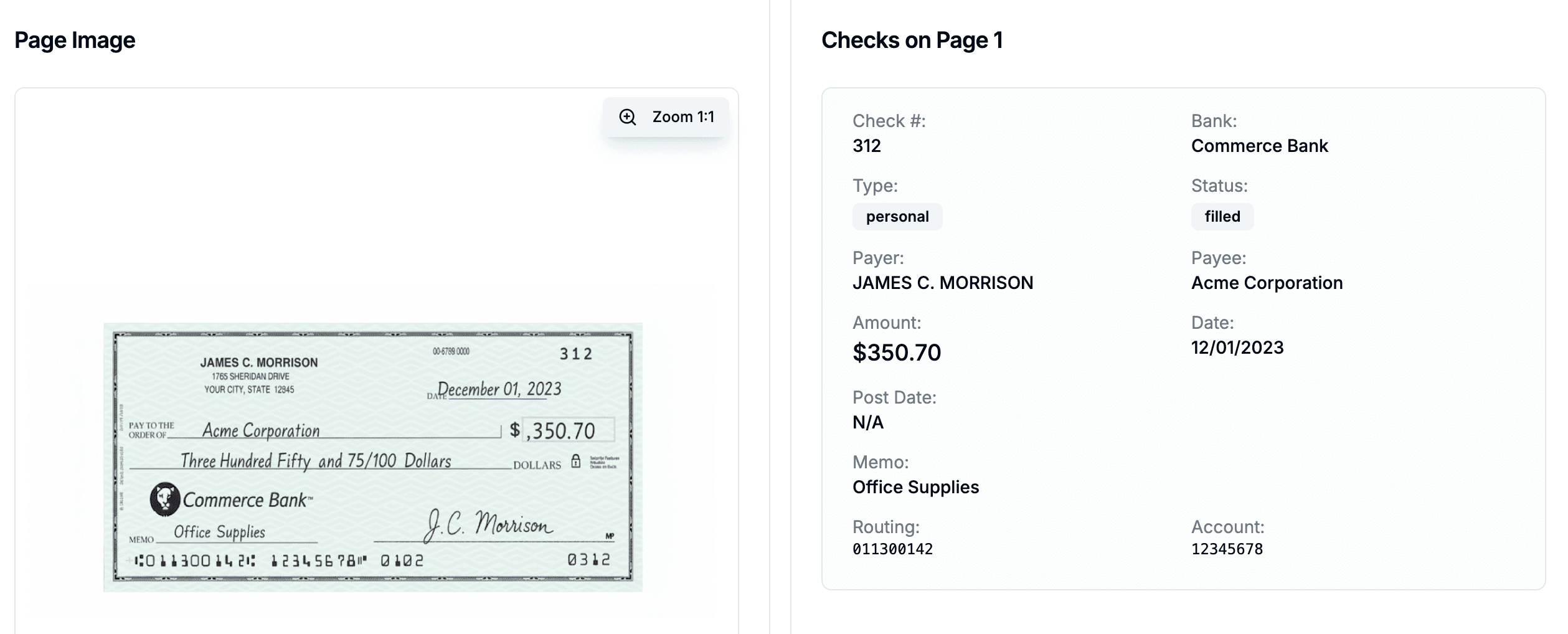 Entryflow extracted check data review